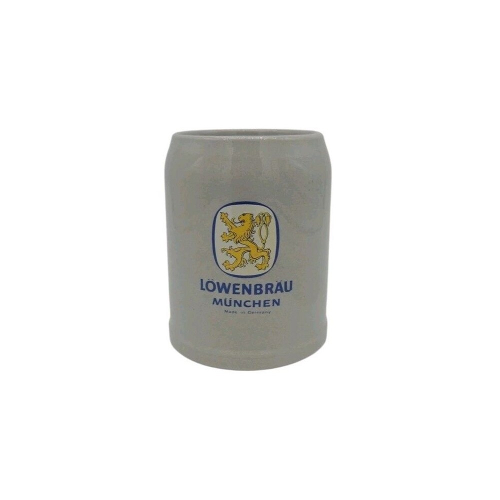 Lowenbrau Munchen Gray Salt Glazed Beer Stein Mug Cup Germany 0.3 L 10 oz Vtg
